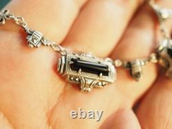 Antique Solid Silver Necklace with Onyx and Marcasites