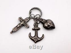 Antique Solid Silver Pendant 3 Virtues Heart Anchor & Cross Reliquary XIX