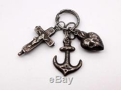 Antique Solid Silver Pendant 3 Virtues Heart Anchor & Cross Reliquary XIX