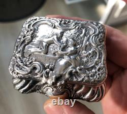 Antique Solid Silver Pill Box, 18th Century Hanau, 66.4g, Gallant Scene