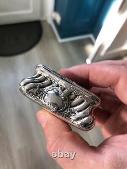Antique Solid Silver Pill Box, 18th Century Hanau, 66.4g, Gallant Scene