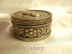 Antique Solid Silver Pill Box, Elephant Animal Sculpture Box