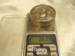 Antique Solid Silver Pill Box, Elephant Animal Sculpture Box
