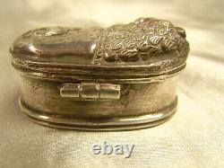 Antique Solid Silver Pill Box with Lion Animal Sculpture