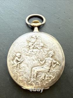 Antique Solid Silver Pocket Watch with Key Wind for Art Nouveau Parts