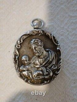 Antique Solid Silver Reliquary French 4 Saints in Latin 19th Century
