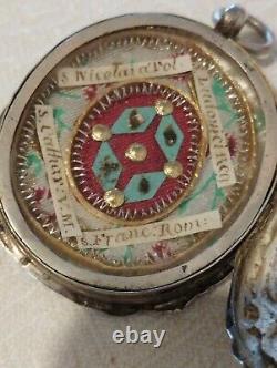 Antique Solid Silver Reliquary French 4 Saints in Latin 19th Century