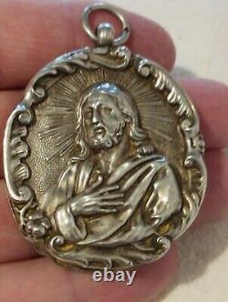 Antique Solid Silver Reliquary French 4 Saints in Latin 19th Century