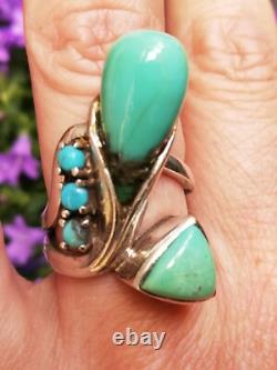 Antique Solid Silver Ring 925 Navajo Turquoise Designer Ring