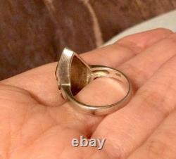 Antique Solid Silver Ring T53 with Marcasites-Carnelian-Old/Vintage Jewelry