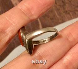 Antique Solid Silver Ring T53 with Marcasites-Carnelian-Old/Vintage Jewelry