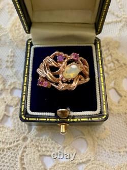 Antique Solid Silver Ring Vermeil Real Opal Amethyst Tourmaline