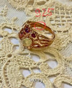 Antique Solid Silver Ring Vermeil Real Opal Amethyst Tourmaline
