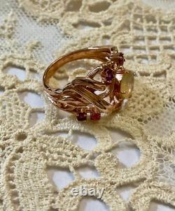 Antique Solid Silver Ring Vermeil Real Opal Amethyst Tourmaline