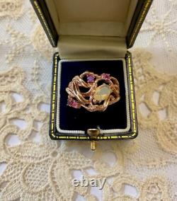 Antique Solid Silver Ring Vermeil Real Opal Amethyst Tourmaline
