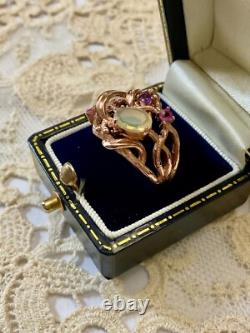 Antique Solid Silver Ring Vermeil Real Opal Amethyst Tourmaline