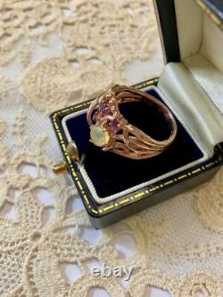 Antique Solid Silver Ring Vermeil Real Opal Amethyst Tourmaline