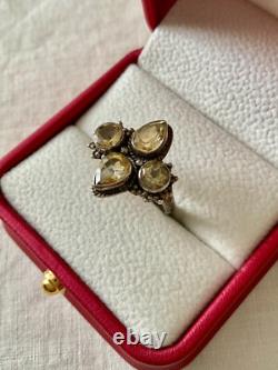Antique Solid Silver Ring with 4 Genuine Citrines Size 56