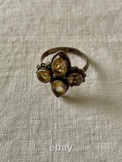 Antique Solid Silver Ring with 4 Genuine Citrines Size 56