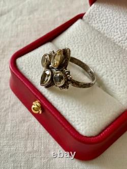 Antique Solid Silver Ring with 4 Genuine Citrines Size 56