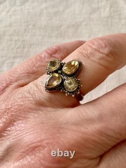 Antique Solid Silver Ring with 4 Genuine Citrines Size 56