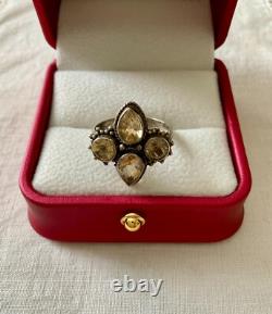 Antique Solid Silver Ring with 4 Genuine Citrines Size 56