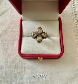 Antique Solid Silver Ring with 4 Genuine Citrines Size 56