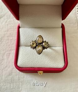 Antique Solid Silver Ring with 4 Genuine Citrines Size 56