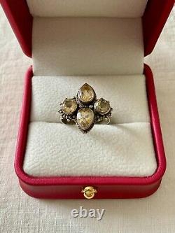 Antique Solid Silver Ring with 4 Genuine Citrines Size 56