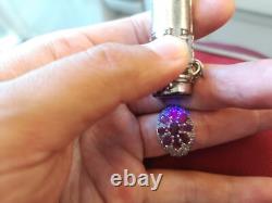 Antique Solid Silver Ring with 9 Rubies, Flowers, 925 Silver Rings Collection