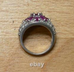 Antique Solid Silver Ring with 9 Rubies, Flowers, 925 Silver Rings Collection