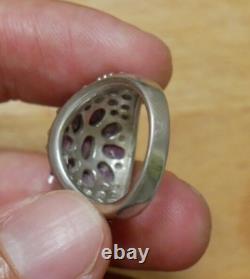 Antique Solid Silver Ring with 9 Rubies, Flowers, 925 Silver Rings Collection