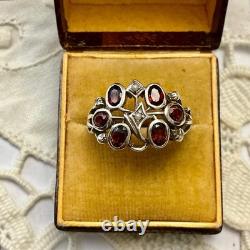 Antique Solid Silver Ring with Garnet and Fine Pearl Hallmark Antique Solid Silver Ring with Garnet and Fine Pearl Hallmark