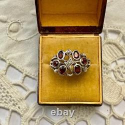 Antique Solid Silver Ring with Garnet and Fine Pearl Hallmark