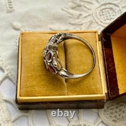 Antique Solid Silver Ring with Garnet and Fine Pearl Hallmark