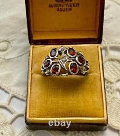 Antique Solid Silver Ring with Garnet and Fine Pearl Hallmark