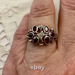 Antique Solid Silver Ring with Garnet and Fine Pearl Hallmark