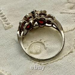 Antique Solid Silver Ring with Garnet and Fine Pearl Hallmark