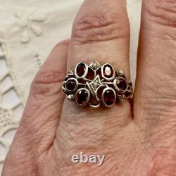 Antique Solid Silver Ring with Garnet and Fine Pearl Hallmark