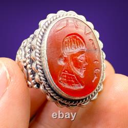 Antique Solid Silver Ring with Intaglio of a Roman King
