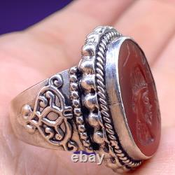 Antique Solid Silver Ring with Intaglio of a Roman King