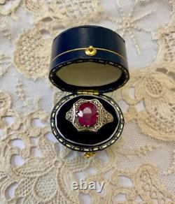 Antique Solid Silver Ring with Large Genuine Ruby