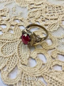 Antique Solid Silver Ring with Large Genuine Ruby