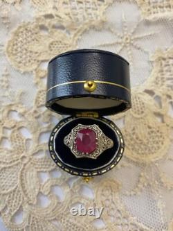 Antique Solid Silver Ring with Large Genuine Ruby