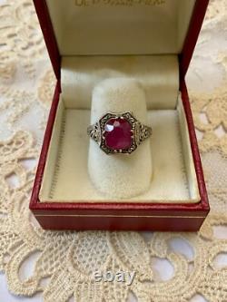 Antique Solid Silver Ring with Large Genuine Ruby