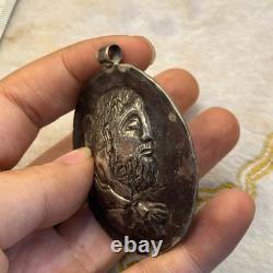 Antique Solid Silver Roman Emperor Portrait Amulet Pendant