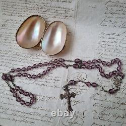 Antique Solid Silver Rosary with Mother-of-Pearl Box, 19th Century