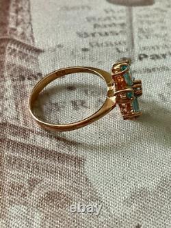 Antique Solid Silver/Rose Gold Ring with 7 Genuine Blue Topazes Flower