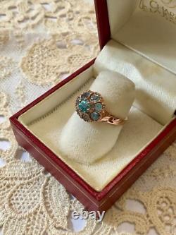 Antique Solid Silver/Rose Gold Vermeil Ring with 8 Genuine Blue Topazes