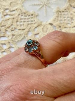 Antique Solid Silver/Rose Gold Vermeil Ring with 8 Genuine Blue Topazes